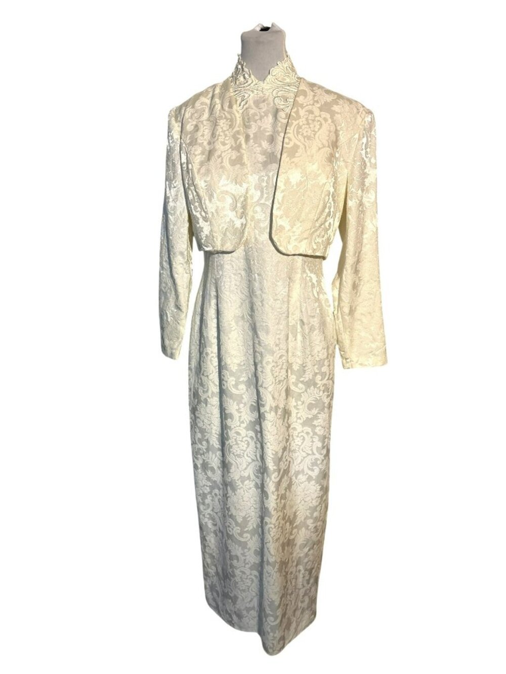 Vtg Jessica McClintock Ivory Brocade Halter Wedding Gown Sz 14 Fits Like Small